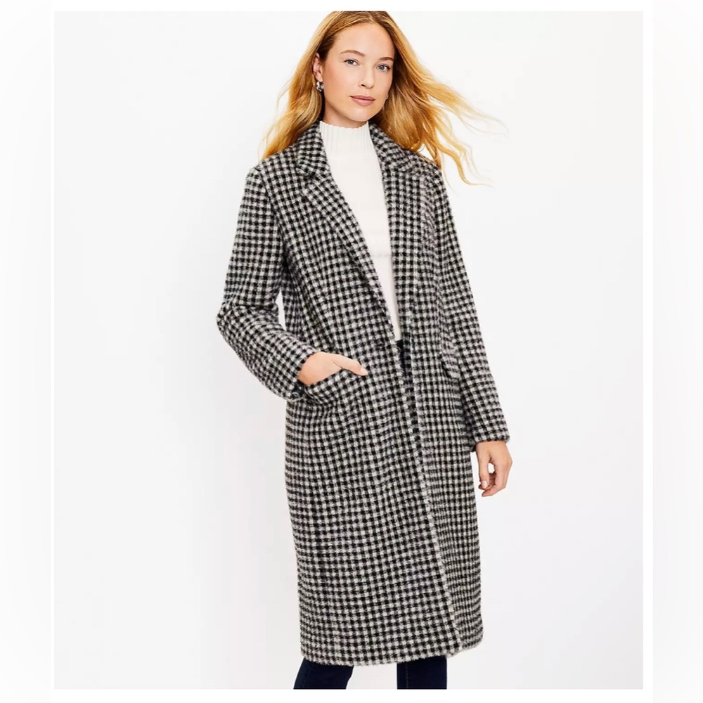NWOT LOFT Black & White Checked Dad Coat